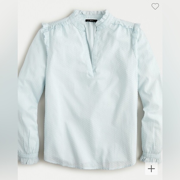 J. Crew Ruffle-trim V-neck popover in clip dot classic sky light blue M - Picture 1 of 6